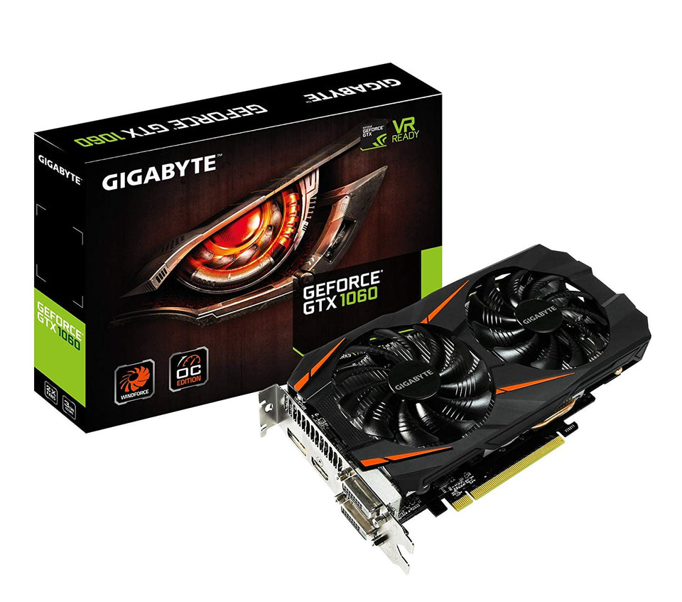 GIGABYTE GV-N1060WF2OC-3GD GeForce GTX 1060 WindForce OC 3GB - Tarjeta Video , GDDR5, Frecuencia base 1556 MHz, Frecuencia Boost 1771 MHz, 7680 x 4320 Pixeles