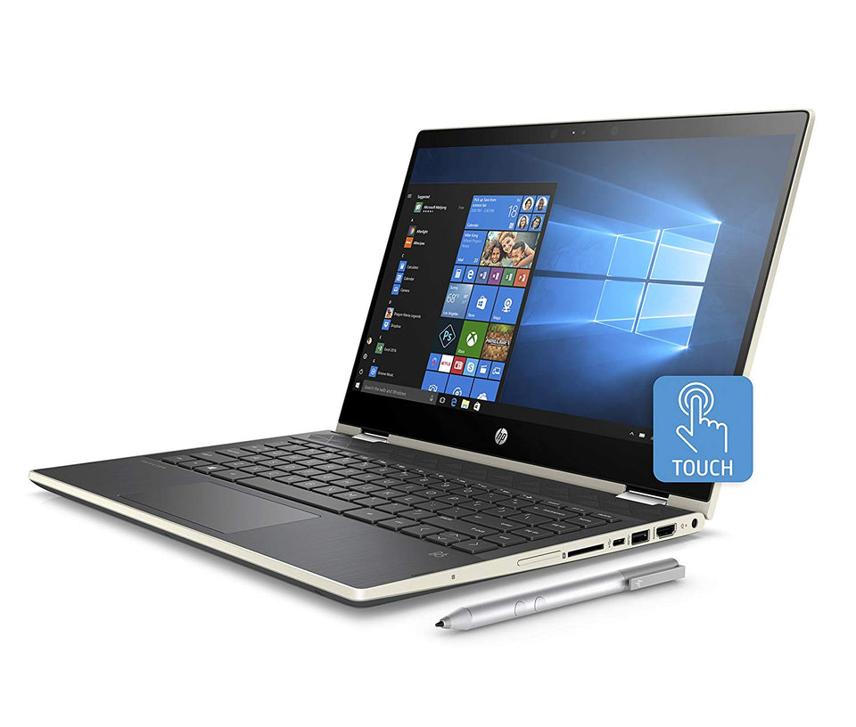 HP 14-cd0001la Laptop 14" HD Táctil, Intel Pentium Gold 2.3GHz, 4GB RAM, 500GB HDD, Gráficos Intel HD 610, carcasa dorada y base negra, Windows 10